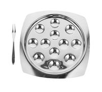 MUELODSIC Plat à Escargots Acier Inoxydable Résistant Haute Température avec Fourchette Plateau de Cuisson pour Huîtres et Escargots Antidérapant Compatible Lave Vaisselle pour Usage
