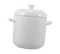 MUELODSIC Pot Céramique avec Couvercle et Double Poignées Bol à Soupe Porcelaine Blanche pour Mijotés Cuisson Vapeur Œufs Au Custard et Céréales Ustensile Polyvalent pour Cuisine Quotidienne