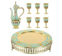 MUELODSIC Service à Thé Turc Vintage en Métal avec Décor Château en Relief Ensemble Pichet et Verres à Vin sur Plateau Haut pour Fêtes Cérémonies et Réceptions Raffinées