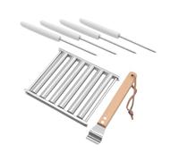 MUELODSIC Support de Barbecue à Saucisses en Acier Inoxydable Détachable, Grille Roulante Portable avec 4 Brochettes, Kit Barbecue Extérieur pour Camping et Feu de Camp, Ensemble 5 Pièces