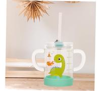 MUELODSIC Tasse Verre Cartoon avec Paille et Double Anse Tasse Garçon Fille avec Graduation pour Lait et Jus Résistante Chaleur Usage Maison et
