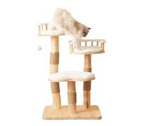 muenfly Arbre à chat en bois massif avec 3 niveaux, coussins amovibles et balles de jeu, 98 cm, design nuage, bois naturel pour chat