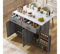 muenfly Armoire de buffet et chariot de service double mode | Chariot de cuisine avec plan de travail pliable et roulettes / pieds | Armoire mobile au design réfrigérateur | Gris/anthracite avec