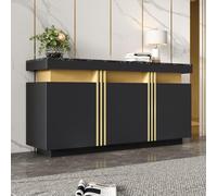 muenfly Buffet moderne avec 3 portes et plan de travail marbré, meuble TV de 140 cm avec tiroirs et compartiments réglables, polyvalent comme armoire de couloir ou commode pour le salon