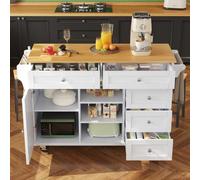 muenfly Chariot de cuisine sur roulettes avec tiroirs et armoire, chariot de service autoportant pour cuisine privée et commerciale, 134 x 46 x 92 cm, blanc/noir