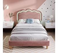 muenfly Lit simple, à LED, 90 x 190 cm, pour chambre de fille, rembourré, en velours, rose, avec éclairage d'ambiance et sommier à lattes de qualité supérieure, lit d'adolescent et chambre d'amis