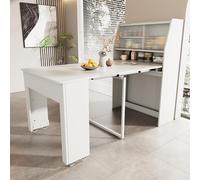 muenfly Table à manger extensible peu encombrante 52-132,5 cm, multifonctionnelle, avec espace de rangement et vitrine en verre, pour 2 à 3 personnes, blanche