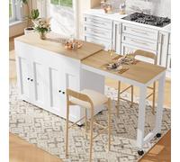muenfly Table de bar extensible de 117 à 180 cm avec espace de rangement - îlot de cuisine autoportant avec 6 compartiments - Table haute de cuisine comme chariot de cuisine, séparateur de pièce pour
