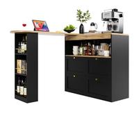 muenfly Table de bar pivotante à 360° | 4 tiroirs, étagères ouvertes, armoire modulaire en MDF noir avec poignées dorées galvanisées, flexible pour salle à manger, bureau, salon