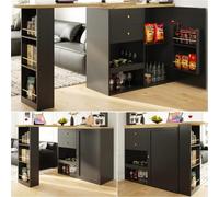 muenfly Table de bar pivotante avec porte coulissante - Chariot de bar - Étagère pivotante à 360° - 2 tiroirs - 105 x 39 x 102 cm - Espace de rangement ouvert - Pour salon, salle à manger, bureau à