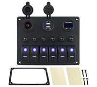 MUEOSI for Panneau de Commande de Voiture 6 Gangs, Interrupteur de Bateau Marin avec disjoncteurs + voltmètre Lumineux, interrupteurs de Voiture + Double Chargeur USB Tableau électrique