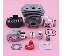 MUEOSI Kit de commutateur de carburateur à Piston cylindre 47mm, for tronçonneuse Husqvarna 359 357 357XP 537157302, remplacement du carburateur Zama C3-EL18B Piston de cylindre de tronçonneuse