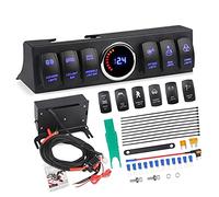 MUEOSI Panneau d'interrupteurs à Bascule 6, for Jeep, Wrangler JK JKU 2007-2018 Système de contrôle de commutateur Barre d'éclairage de Travail Voltmètre Affichage numérique Tableau électrique(Blue)