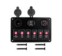 MUEOSI Panneau d'interrupteurs à Bascule à 6 Groupes for disjoncteur Marin de Voiture, for lumières on Off, voltmètre numérique, Double Ports USB, DC 12 V 24 V, étanche Tableau électrique(Rot)