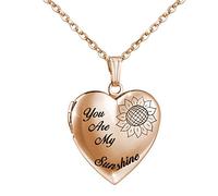 MUERDOU Collier avec médaillon en forme de cœur et tournesol pouvant contenir des photos « Tu es mon rayon de soleil », pendentif souvenir