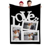 Muewent Couverture d'amour personnalisée avec trois photos et texte personnalisé, cadeau attentionné pour petite amie, petit ami, parfaite pour un anniversaire et des moments spéciaux.