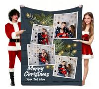 Muewent Couverture en flanelle personnalisée avec 4 photos et texte en flanelle pour un ami - Cadeau personnalisé pour couple - Anniversaire, Noël, Nouvel An, Saint-Valentin