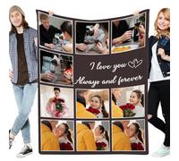 Muewent Couverture personnalisée avec 10 images et texte personnalisé. Créez un cadeau unique pour les parents, les enfants, les amis et les couples pour les anniversaires, les vacances et la