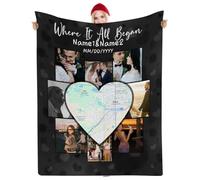 Muewent Couverture personnalisée avec 8 photos et mots en forme de cœur pour créer un cadeau romantique pour les couples qui honorent leur lieu commun ou un voyage significatif