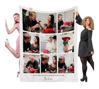 Muewent Couverture personnalisée avec huit photos et mots personnalisés, couverture souvenir attentionnée, parfaite pour les parents, les enfants, les couples ou les amis pour toutes les occasions