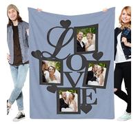 Muewent Couverture personnalisée avec quatre photos et votre message personnel, beau jeté personnalisé pour les parents, les enfants, les partenaires, convient pour la décoration de la maison, du