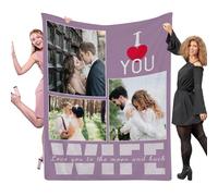 Muewent Couverture personnalisée avec trois photos préférées et citation « I Love You » - Cadeau significatif pour les couples - Renforcement des liens lors des jours romantiques