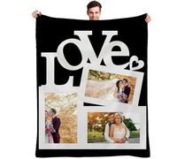 Muewent Couverture personnalisée pour couple avec trois images et citation d'amour. Beau cadeau personnalisé pour un anniversaire de mariage ou des moments romantiques spéciaux.