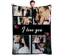 Muewent Couverture personnalisée utilisant 6 photos pour ajouter du texte personnalisé, un beau cadeau souvenir pour les couples, les parents, les enfants, adapté à toute célébration.