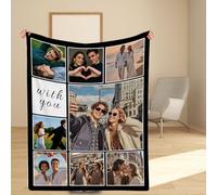 Muewent Couverture photo personnalisée avec 7 images et texte en option. Créez une couverture de mémoire confortable, parfaite pour célébrer vos proches lors d'un anniversaire, de Noël ou d'occasions