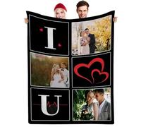 Muewent Couverture romantique personnalisée avec trois images et message « I Love You » - Excellent cadeau personnalisé pour lui ou elle pour un anniversaire ou un jour d'amour