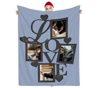 Muewent Couvre-lit avec collage personnalisé avec 4 photos téléchargées et votre message. Merveilleux choix de cadeau pour les fêtes de famille, les moments romantiques ou la décoration de la maison