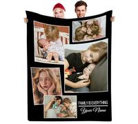 Muewent Couvre-lit multi-photos personnalisé avec 5 images et texte, une couverture personnalisée unique pour se souvenir des moments de joie et d'amour