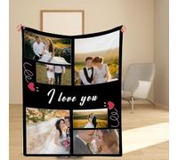 Muewent Couvre-lit photo personnalisé avec 6 images pour ajouter un texte personnalisé pour maman, papa, mari, épouse, enfants pour les vacances, les anniversaires ou les occasions spéciales.