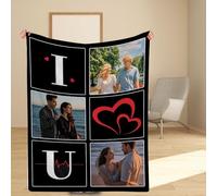 Muewent Couvre-lit romantique personnalisé avec 3 images personnalisées et mots « I Love You » - Beau cadeau pour les anniversaires de mariage, la Saint-Valentin ou les expressions quotidiennes