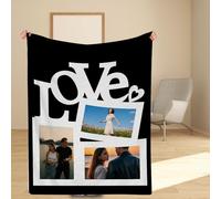Muewent Couvre-lit romantique personnalisé avec 3 images téléchargées et texte - Couverture charmante sur le thème de l'amour pour les couples - Idéal pour un anniversaire ou une relation