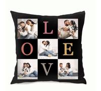 Muewent Housse de coussin avec photo personnalisée avec cinq images Ajouter du texte Cadeau parfait pour la famille ou les couples