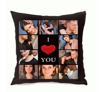 Muewent Housse de coussin personnalisable avec 10 photos et texte, idéale comme cadeau de décoration d'intérieur pour anniversaire de mariage ou Noël