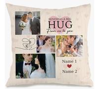 Muewent Housse de coussin personnalisée à quatre photos avec mots personnalisés, coussin doux pour couples, famille, enfants, cadeau idéal pour les fêtes de fin d'année ou la décoration de la maison
