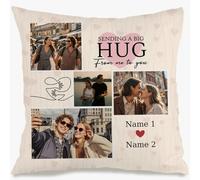 Muewent Taie d'oreiller personnalisée à quatre images avec texte, coussin doux, parfait comme cadeau attentionné pour Noël, les anniversaires de mariage
