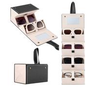 Muf Étui à lunettes de soleil 4 fentes - Organisateur de voyage pour plusieurs paires, avec miroir et sangle, étui de transport portable,Noir Blanc