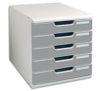 Exacompta - Réf. 301041D - MODULO A4 - Caisson 5 tiroirs fermés pour documents A4+ - Dimensions extérieures : Profondeur 35 x largeur 28,8 x Hauteur 32 cm - Gris lumière/granit