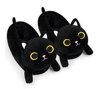 MUFEIRUO Pantoufles moelleuses pour homme et femme - Chaussons en peluche - Animaux - Mignon dessin animé - Chaussons d'intérieur - Pour l'hiver - Pour l'intérieur et les filles, Chat noir., 44 EU