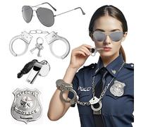 MUFEKUM Accessoires de costume de police, ensemble de déguisement de police avec badge de police, menottes t lunettes, accessoire de policier pour femmes et enfants (B)