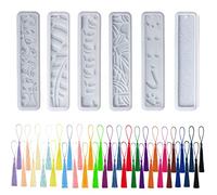 MUFEKUM Lot de 46 moules de marque-pages en silicone pour résine avec 40 pompons colorés - Moule en résine époxy transparente DIY pour la décoration de bijoux en résine