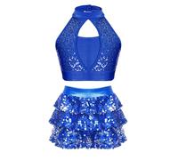Mufeng 2 Piece Ensemble Danse Latine Enfant Fille Costume Danse Moderne Jazz Hip hop Tenue Danse Classique Brillant Dancewear 5-16 Ans Bleu Royal A 7-8 Ans