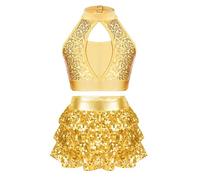 Mufeng 2 Piece Ensemble Danse Latine Enfant Fille Costume Danse Moderne Jazz Hip hop Tenue Danse Classique Brillant Dancewear 5-16 Ans Or A 7-8 Ans