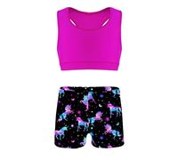 Mufeng 2 Pièces Tankini Enfants Filles Maillots de Bain Bikini Crop Top Haut de Bain Shorty Short de Bain Ensemble Plage Vêtements Sport été 3-12 Ans U Rose 7-8 Ans