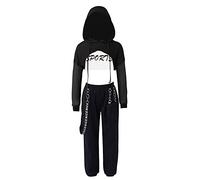 Mufeng 3 Pcs Ensemble Danse Hip Hop Enfant Fille Crop Top Sweat à Capuche Manches Longues Débardeur Sport Yoga Pantalon Cargo Tenue Danse Jazz Streetwear 3-16 Ans Noir 13-14 ans