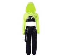 Mufeng 3 Pcs Ensemble Danse Hip Hop Enfant Fille Crop Top Sweat à Capuche Manches Longues Débardeur Sport Yoga Pantalon Cargo Tenue Danse Jazz Streetwear 3-16 Ans Vert 11-12 ans