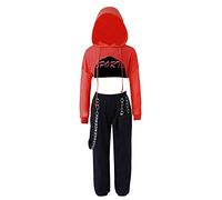 Mufeng 3 Pcs Ensemble Danse Hip Hop Enfant Fille Crop Top Sweat à Capuche Manches Longues Débardeur Sport Yoga Pantalon Cargo Tenue Danse Jazz Streetwear 3-16 Ans Rouge 13-14 ans